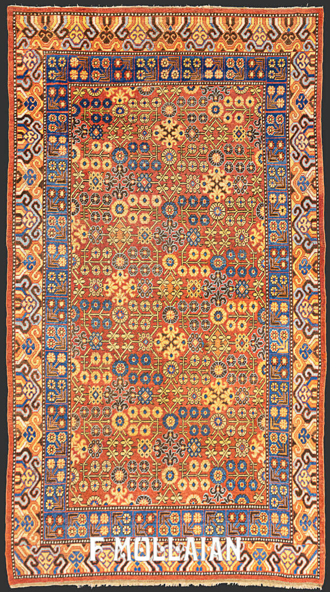 Tappeto Antico Khotan con sfondo color ruggine a tutto campo n°:34459359